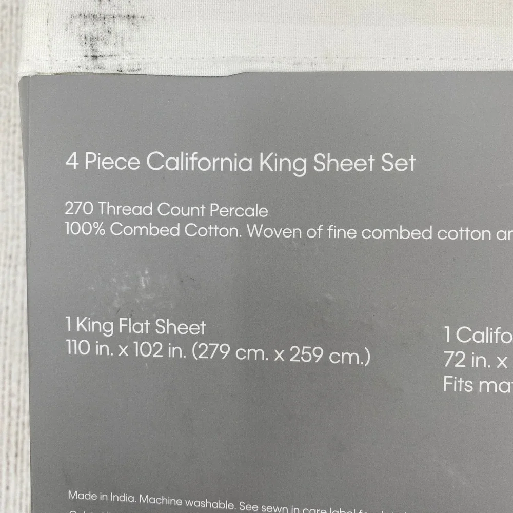 Calvin Klein Sheet Set California King White 270TC Percale 100% Combed Cotton